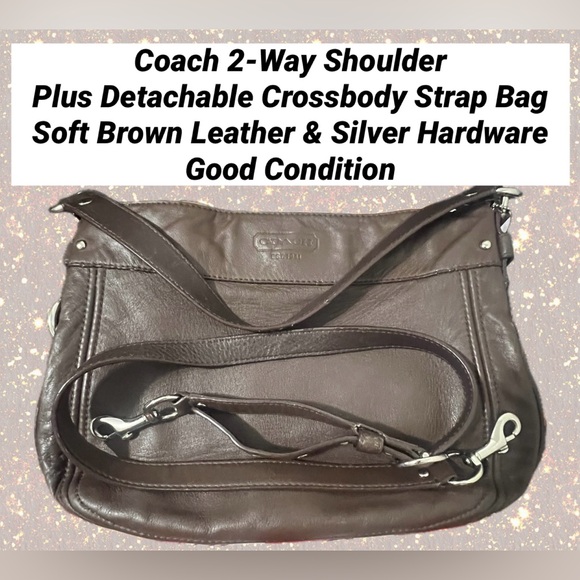 Coach 2-Way Shoulder Crossbody Strap Bag Brown Leather Silver Hardware Good Cond - Picture 1 of 15
